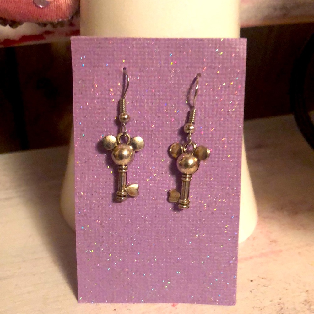 Adorable Mickey Mouse Faux Silver Key Earrings